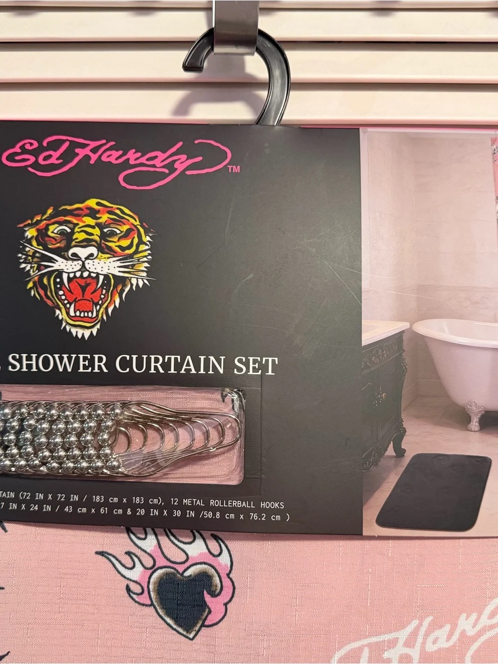 Ed Hardy Pink and Black Tattoo-Print 15-Piece Shower Curtain Set